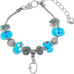 Pickleball Jewelry Silver Beaded Charm Bracelet Womens Sports Gift
